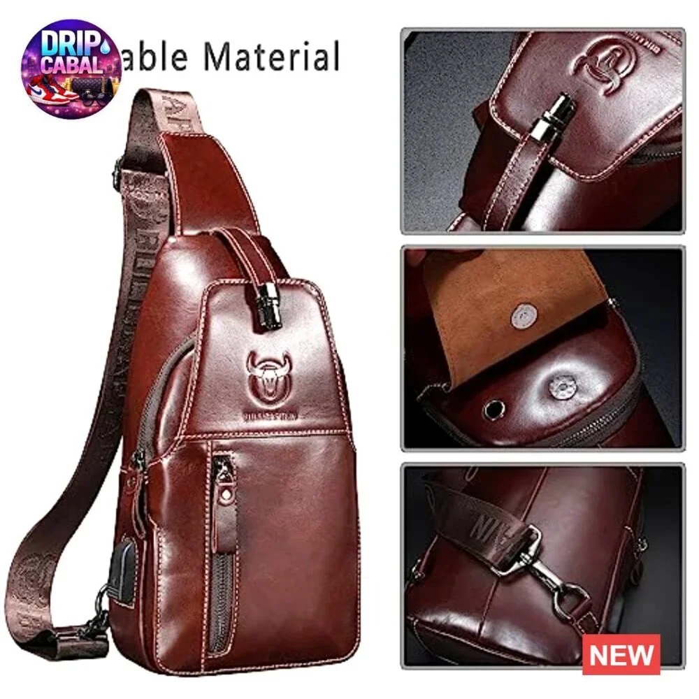 Genuine Leather Sling Bag Crossbody Backpack Daypack with USB Charging Port